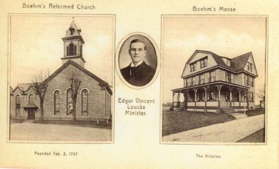 4500_062__Blue Bell PA Postcard_Boehm's Reformed Church and Manse_Portrait Edgar Vincent Loucks Minister