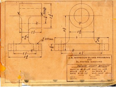 Marsden Glass Machinery Dwg #4128_32 Feeder Shaft Bracket 9_19_1922