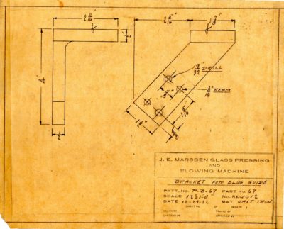 Marsden Glass Machinery Dwg #4128_39 Bracket for Slug Guide 12_19_1922