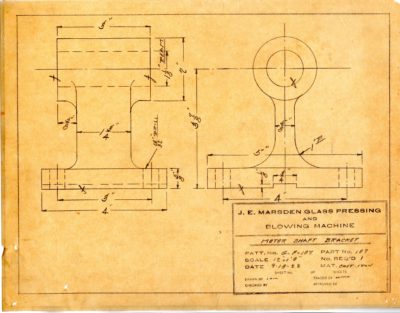 Marsden Glass Machinery Dwg #4128_42 Motor Shaft Bracket 9_18_1922
